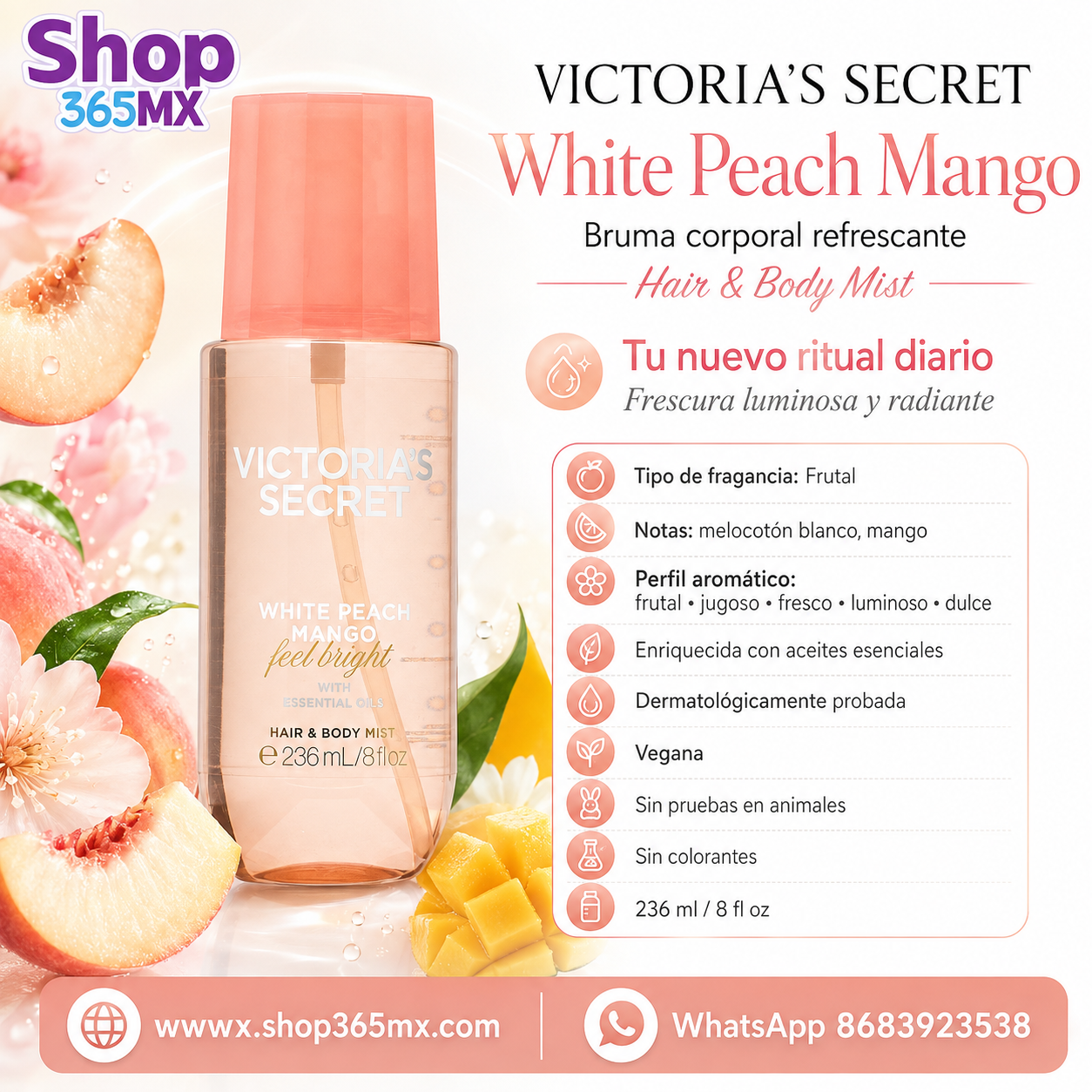 White Peach Mango Victoria’s Secret Hair & Body Mist 236 ml Original