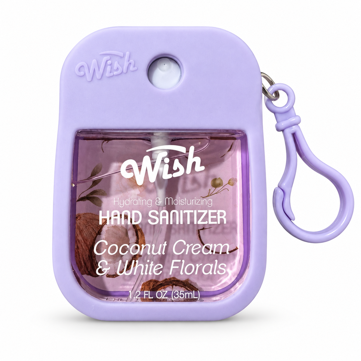 Wish Hand Sanitizer Coconut Cream & White Florals 35 ml con Funda Lila y Clip