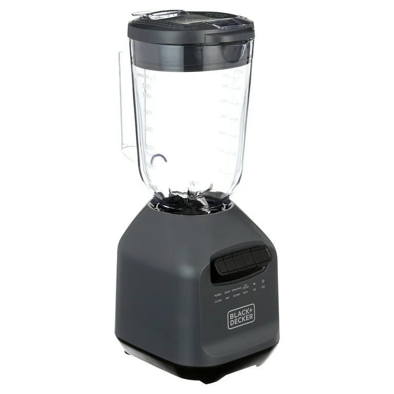 Black & Decker Ice Triturar Licuadora con 56 Onzas (7 Tazas) PerfectPour Tarro de Plástico, Potente Hoja de Acero Inoxidable de 6 Puntas, 8 Velocidades Más Pulso, 700 Vatios Pico de Potencia, BL2209PB