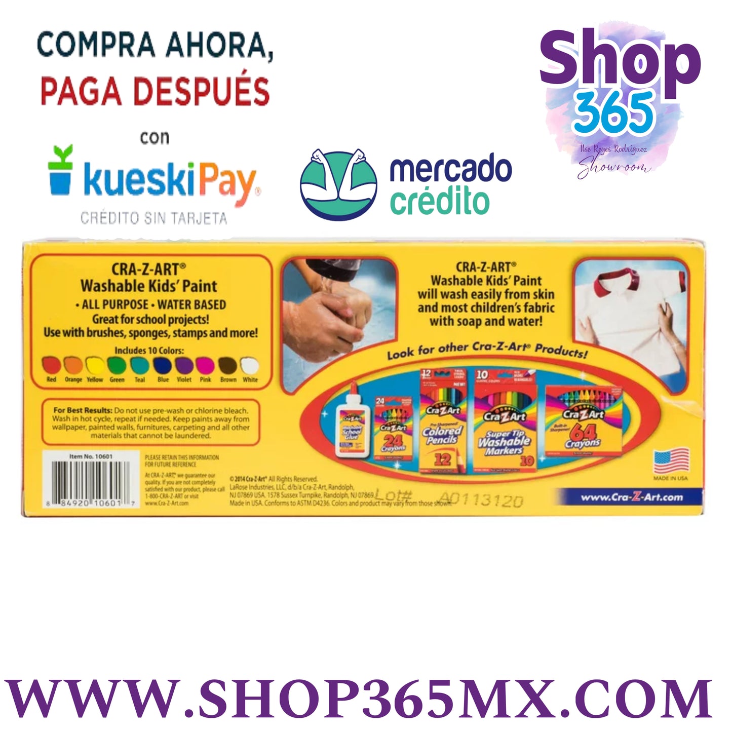 Cra-Z-Art Pintura lavable multicolor de 10 unidades, a partir de 3 años, suministros para el regreso a clases