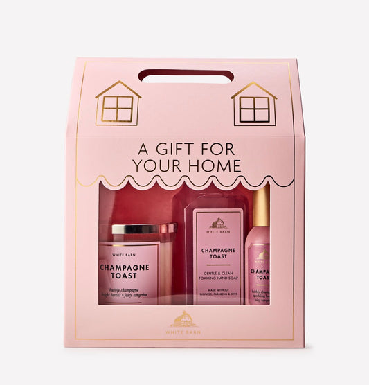 Bath & Body Works Champagne Toast Gift Set para Hogar – Vela, Jabón y Room Spray