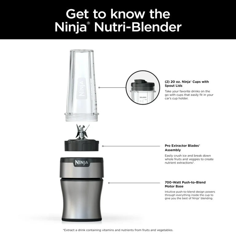 Nutri-Blender Ninja® Licuadora Personal 700Vatios, 2 Tazas para Llevar de 20 oz BN300