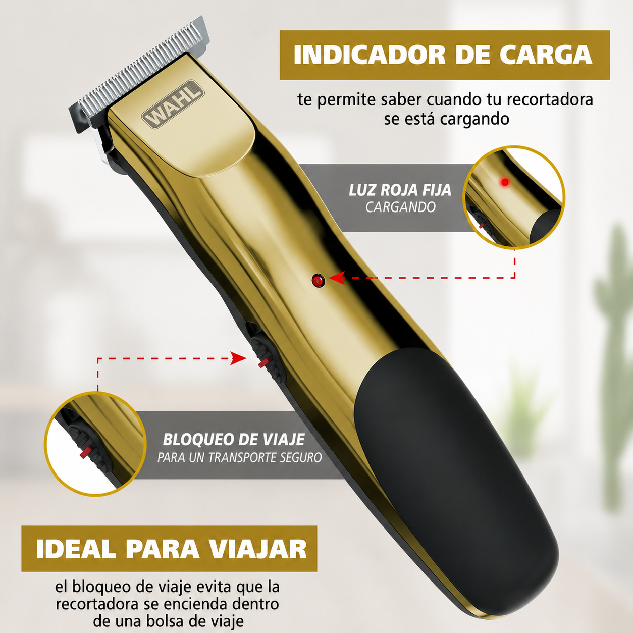 Wahl T-Pro Plus, USB Rechargeable Battery Trimmer, Gold with Rubber Grips - 3028171