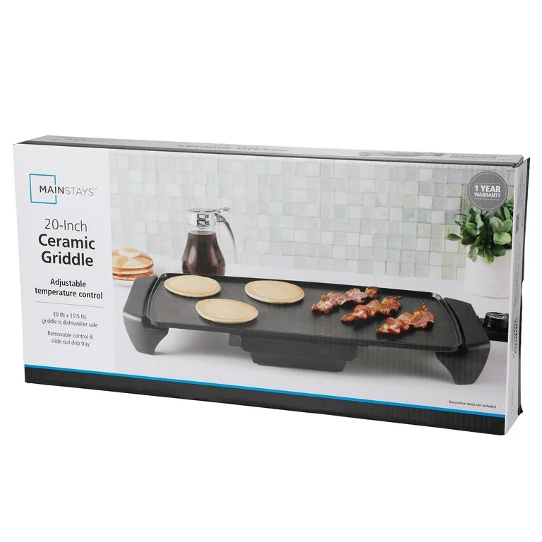 Mainstays Plancha negra de 20" apta para lavavajillas con control de temperatura ajustable
