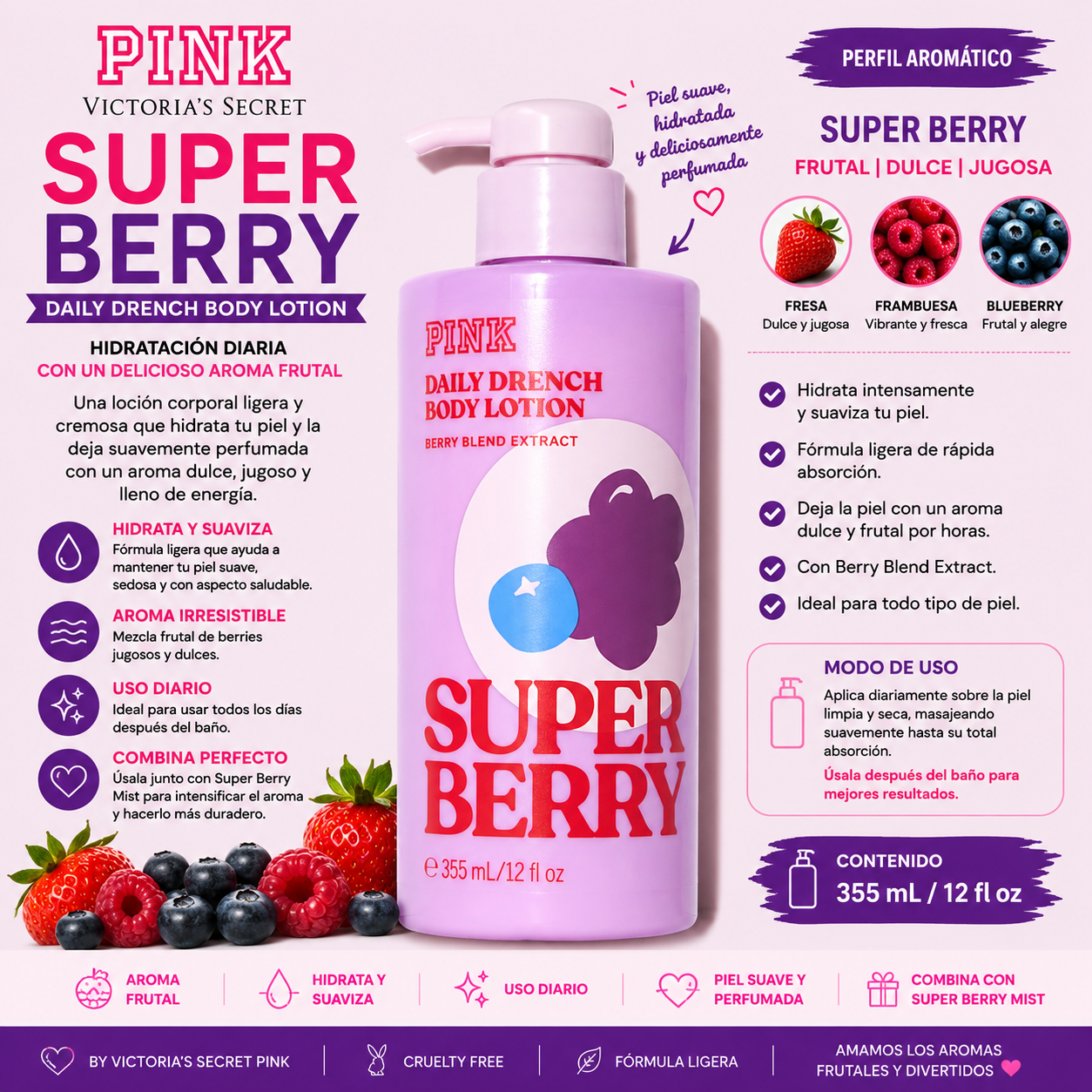 PINK Super Berry Daily Drench Body Lotion 355 ml – Victoria’s Secret