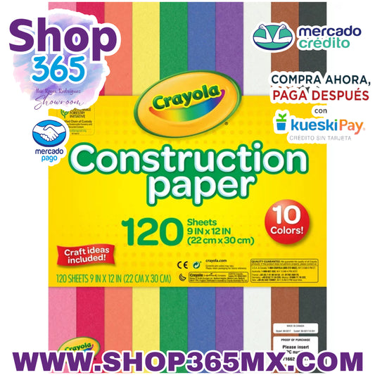 Crayola Construction Papel de colores en 10 colores, útiles escolares para guardería, 120 piezas, niño