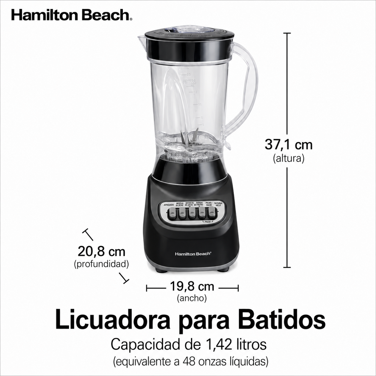 Hamilton Beach Licuadora de Batidos 48 oz. Tarro, 12 Funciones de Mezcla, Negro, 50180F