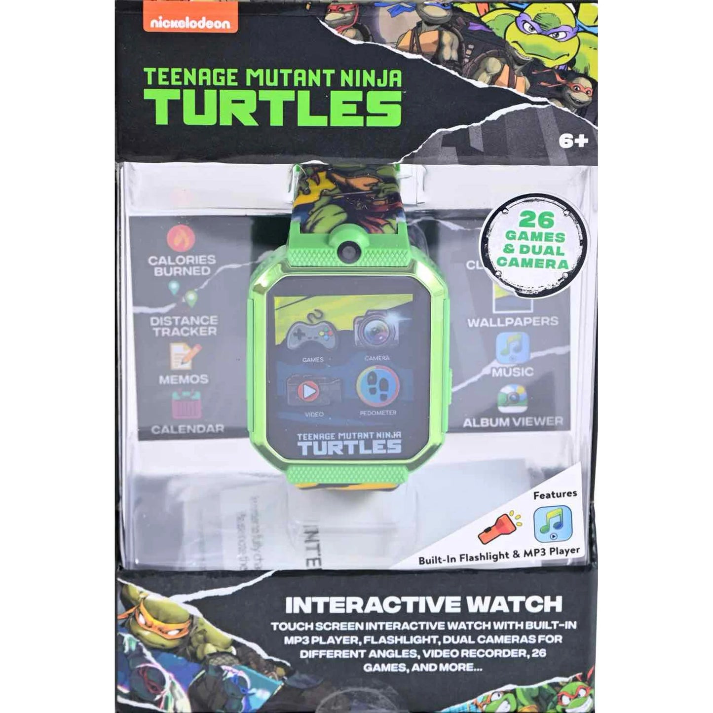 Nickelodeon Teenage Mutant Ninja Turtles Reloj Inteligente Unisex con Pantalla Táctil, Correa de Silicona y Caja Verde Metalizado de 42 Mm