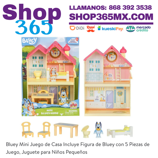 Bluey Mini Juego de Casa Incluye Figura de Bluey con 5 Piezas de Juego, Juguete para Niños Pequeños