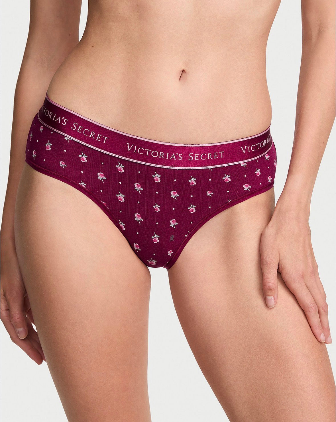 Victoria’s Secret Bikini Panty Vino con Estampado Floral y Cintura Logo