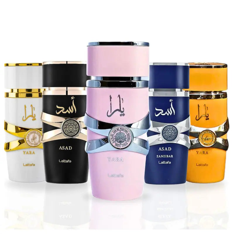 Set Lattafa Asad + Yara 5 pzas 30ml c/u