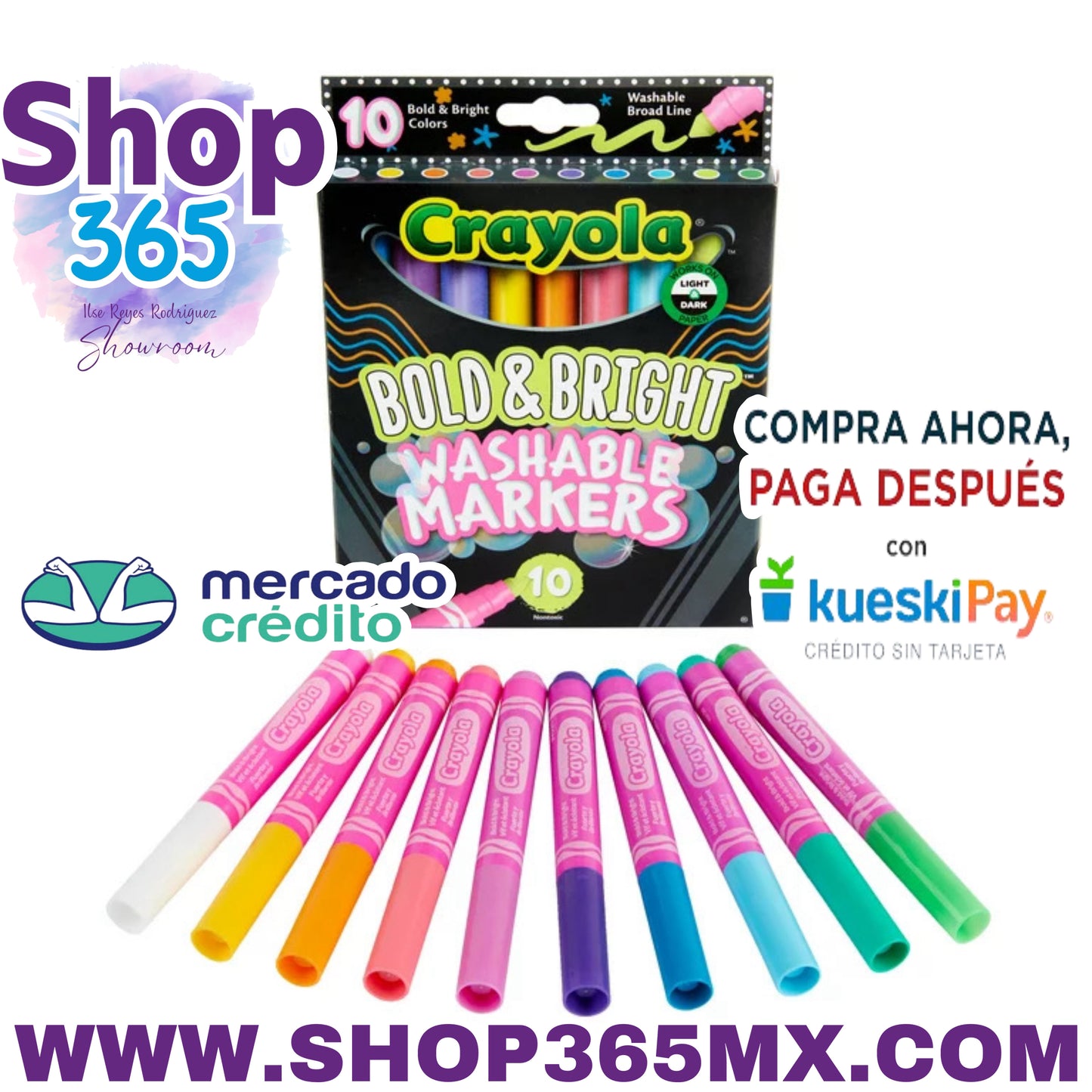 Marcadores lavables Crayola Bold & Bright, línea ancha, suministros para libros para colorear, 10 unidades