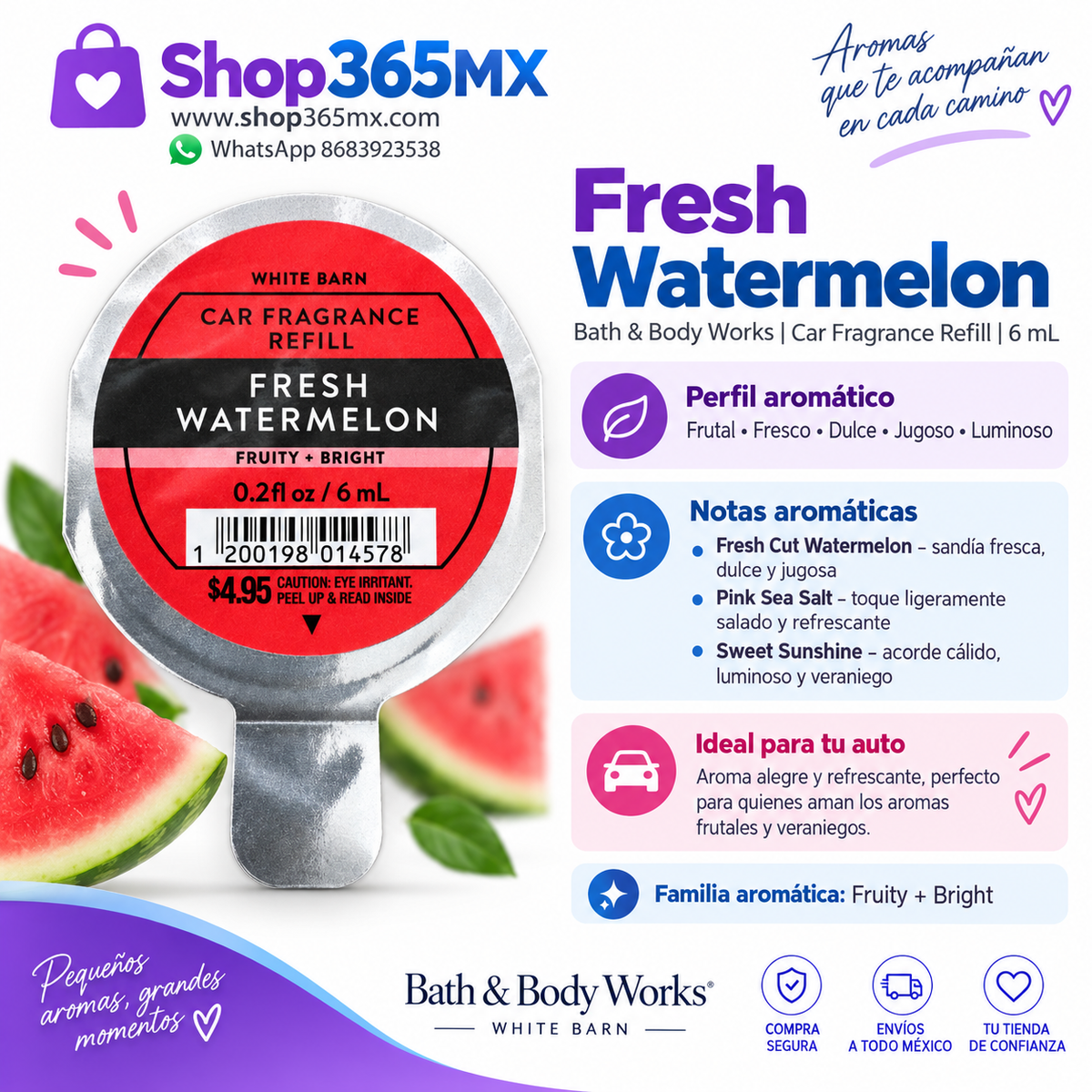 Bath & Body Works Car Fragrance Refill Fresh Watermelon 6 ml