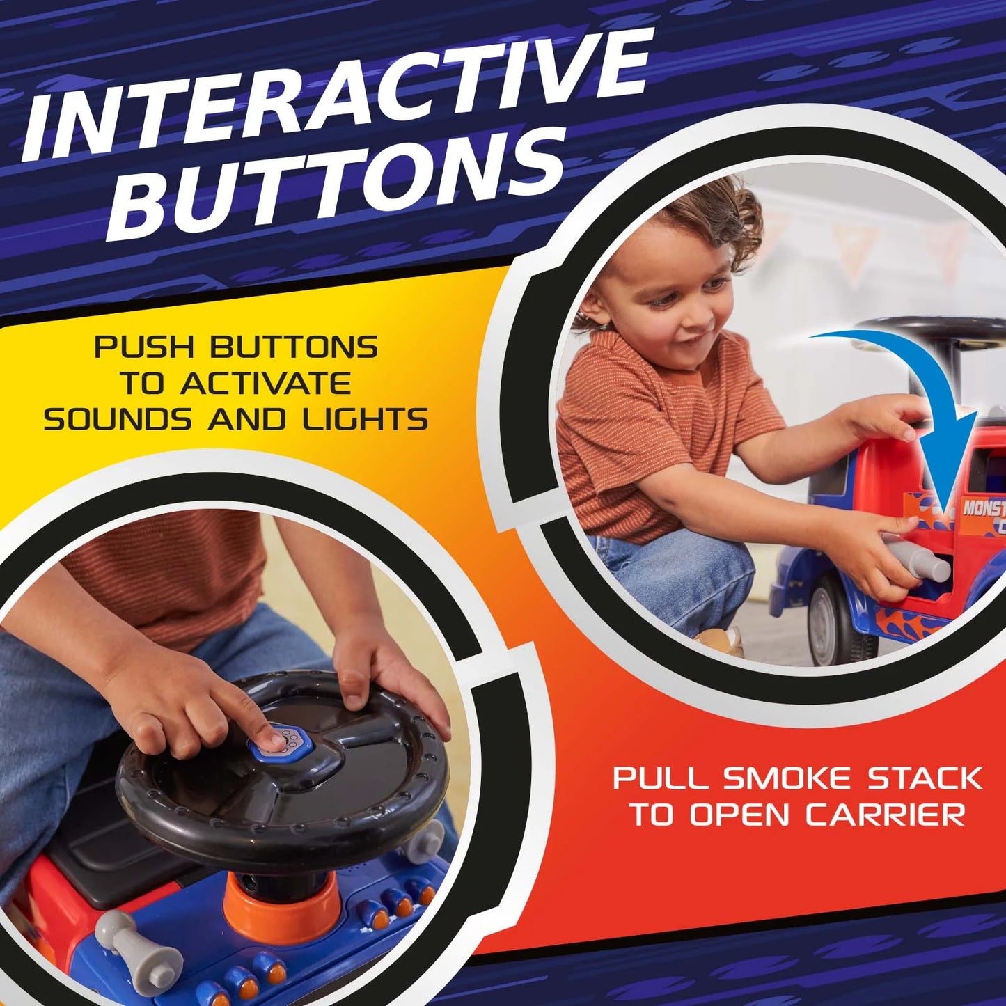 Adventure Force Monster Rig Carrier Transporte para Niños de 1 a 3 Años, Soporta 44 Libras