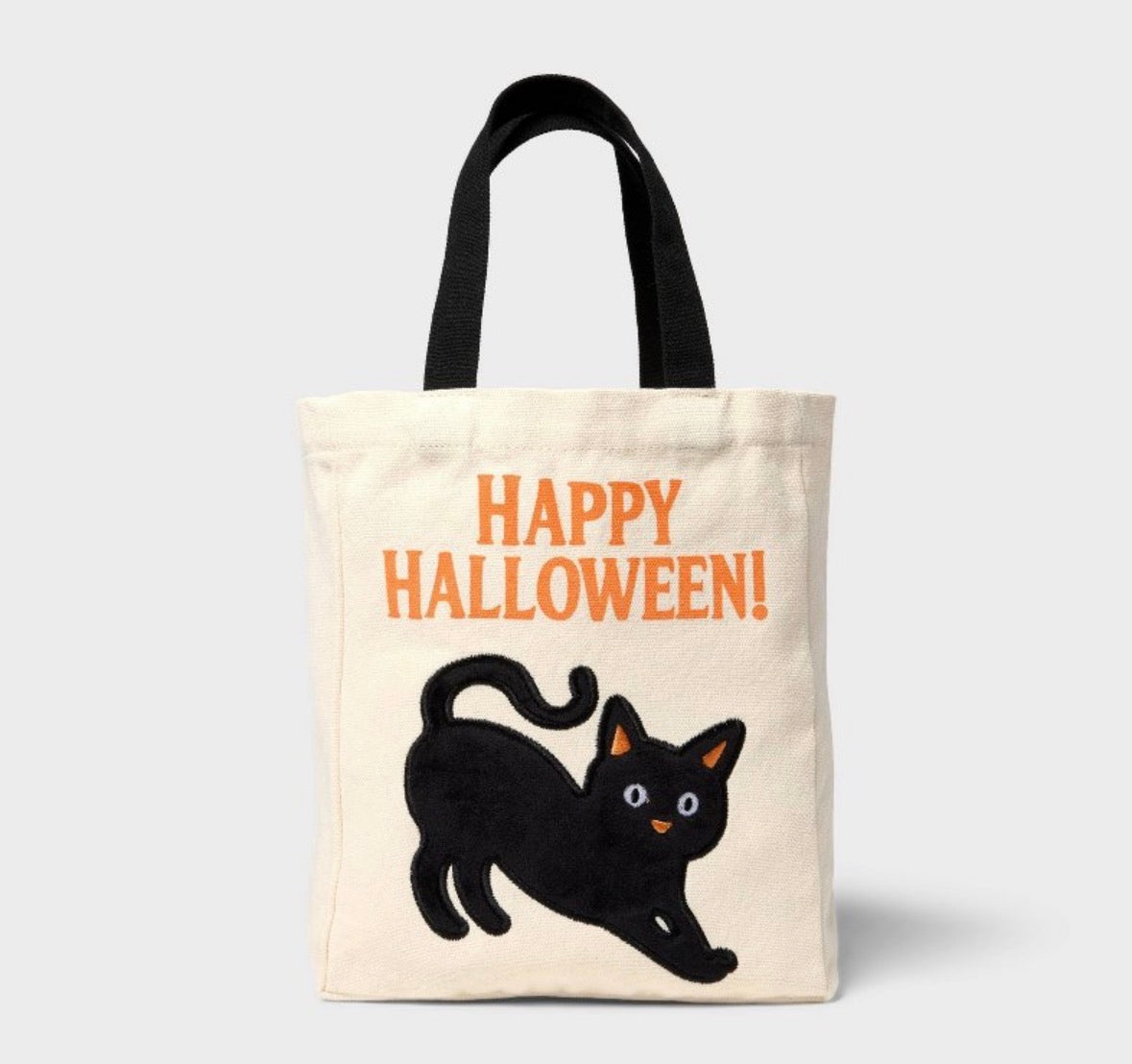 Bolsa Tote Halloween Happy Halloween con Gato Negro – Beige 🎃🐈‍⬛