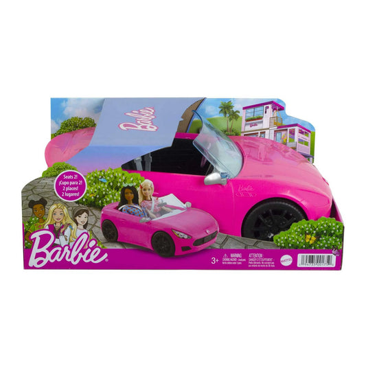Barbie Auto de Juguete Convertible Rosa Brillante con Cinturones de Seguridad y Ruedas Giratorias (para 2 Muñecas), Juguete para 3 Años en Adelante