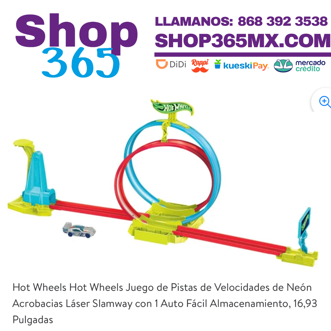 Hot Wheels Hot Wheels Juego de Pistas de Velocidades de Neón Acrobacias Láser Slamway con 1 Auto Fácil Almacenamiento, 16,93 Pulgadas