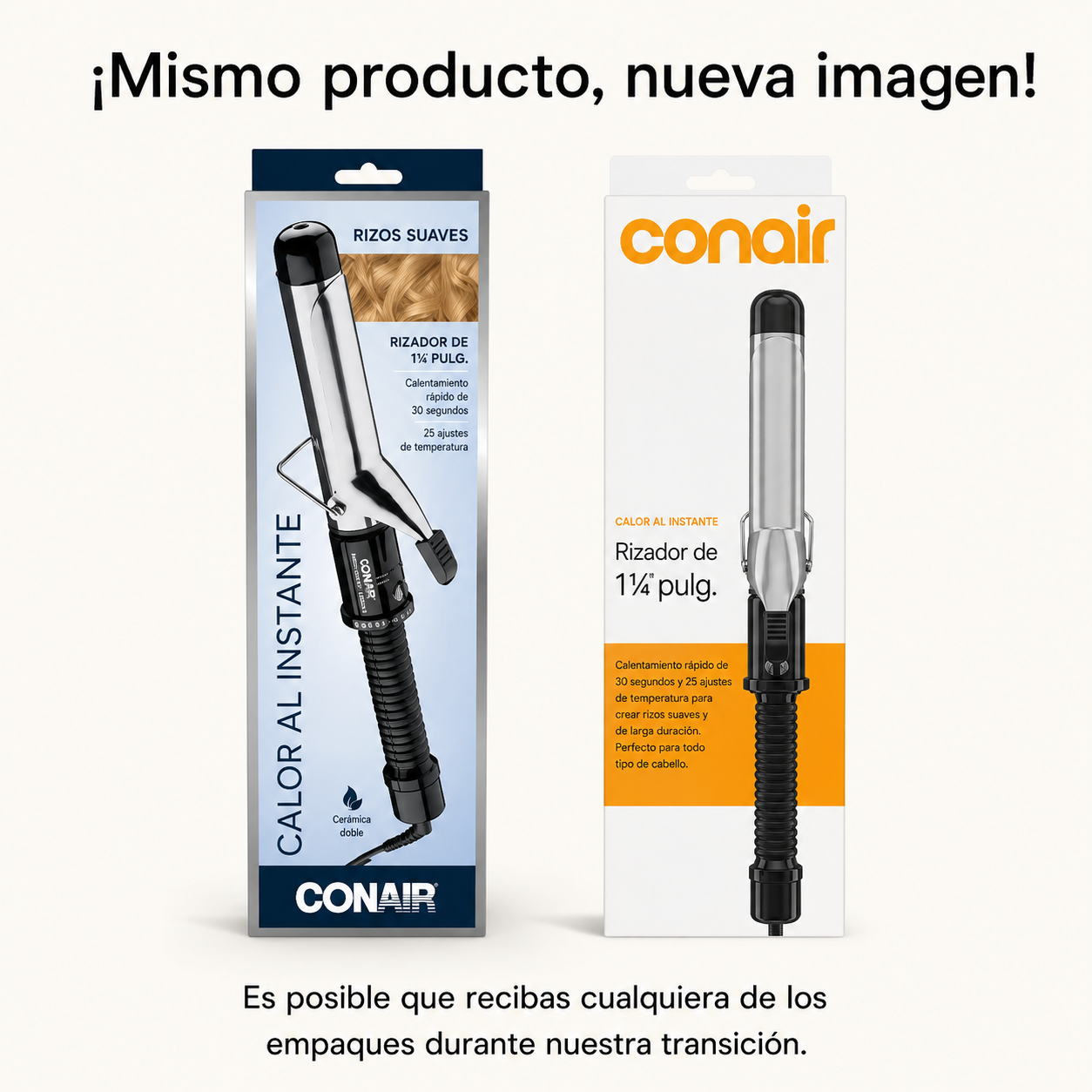 Conair Instant Heat Plancha para Rizar el Cabello de 1-1/4", para Cabello Corto, Medio y Largo
