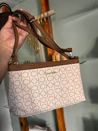 Bolsa Calvin Klein Crossbody Original - Monograma Logo Beige/Café