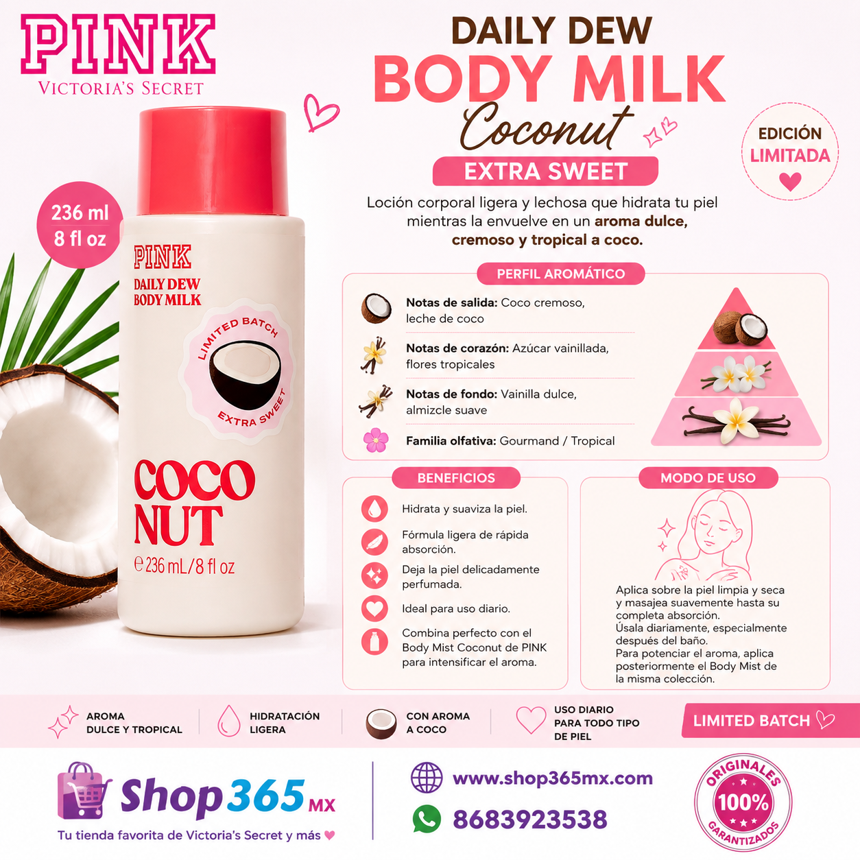 PINK Daily Dew Body Milk Coconut Extra Sweet 236 ml – Victoria’s Secret