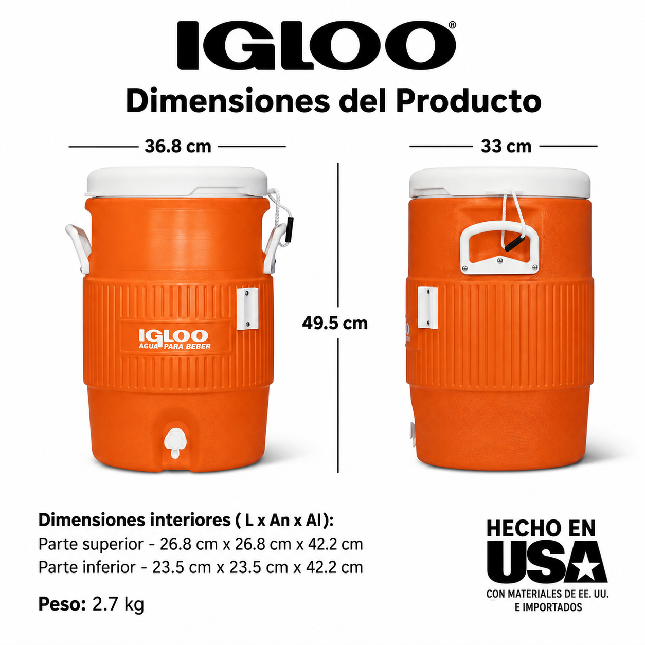Igloo Enfriador de Bebidas Resistente de 5 Galones, Naranja