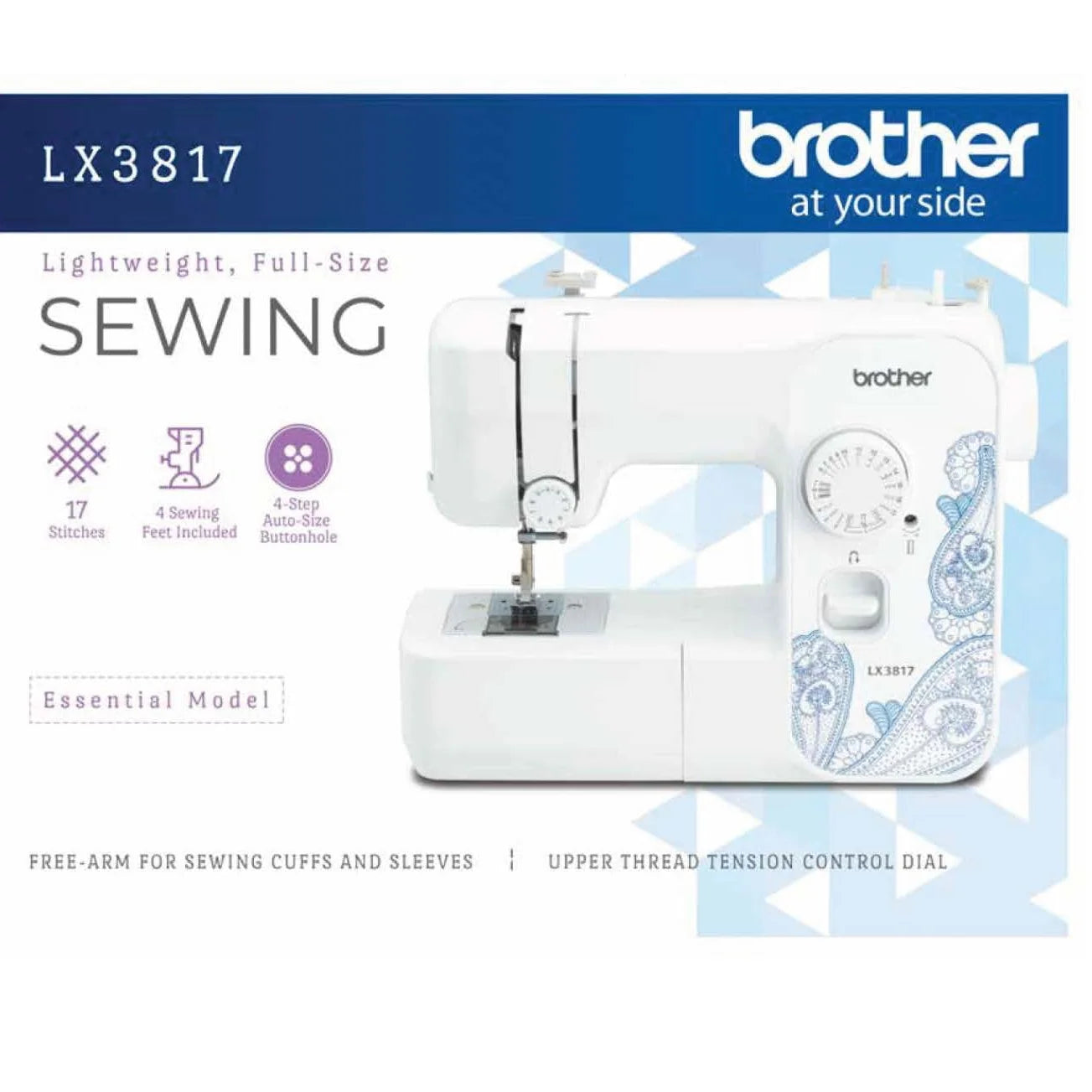 Brother LX3817 Sewing Machine, Portátil de Tamaño Completo de 17 Puntadas Blanco