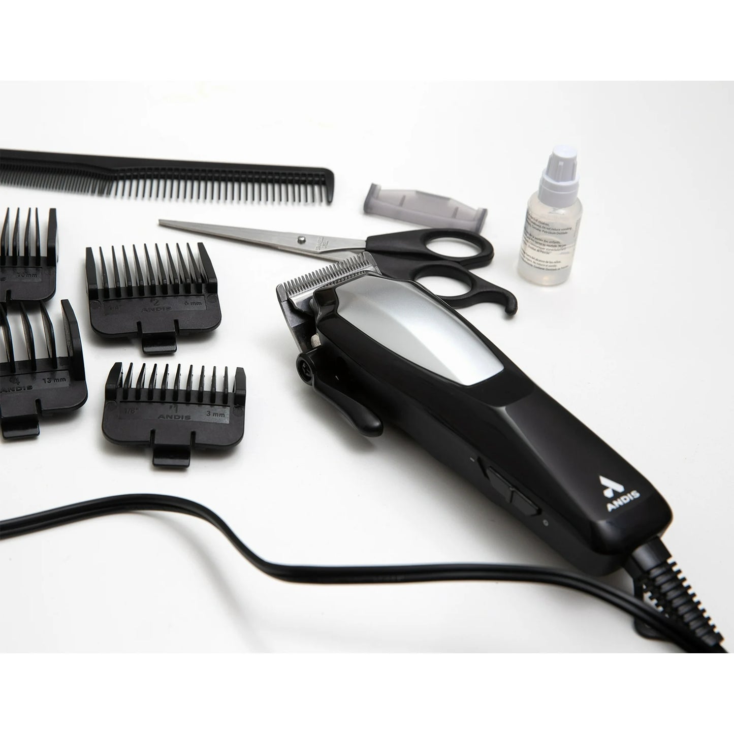 Andis Ultra Kit de Cortapelos Clip con Cable de 10 Piezas, Negro / Plateado