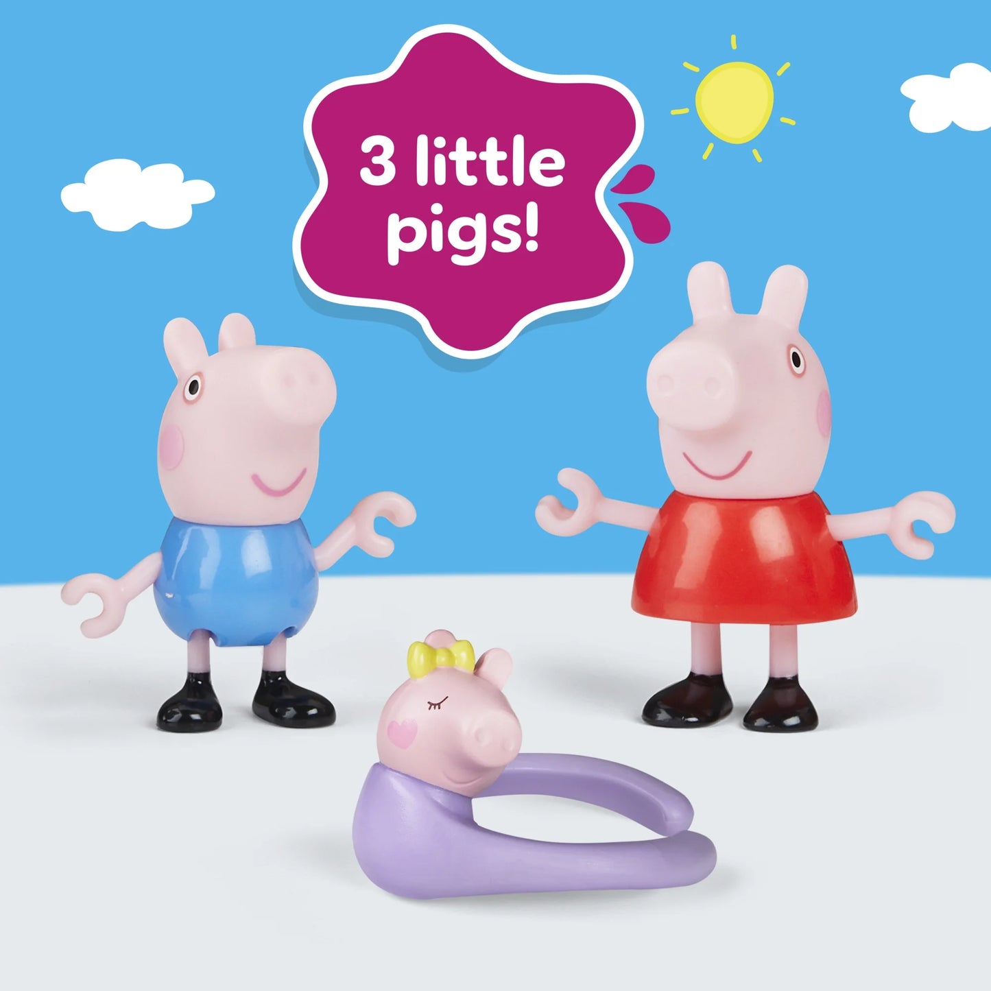Peppa Pig Peppa La Familia de Cinco con Bebé Evie en Portabebés, Figuras Posables Tomadas de la Mano, Juguetes Preescolares para Mayores de 3 Años