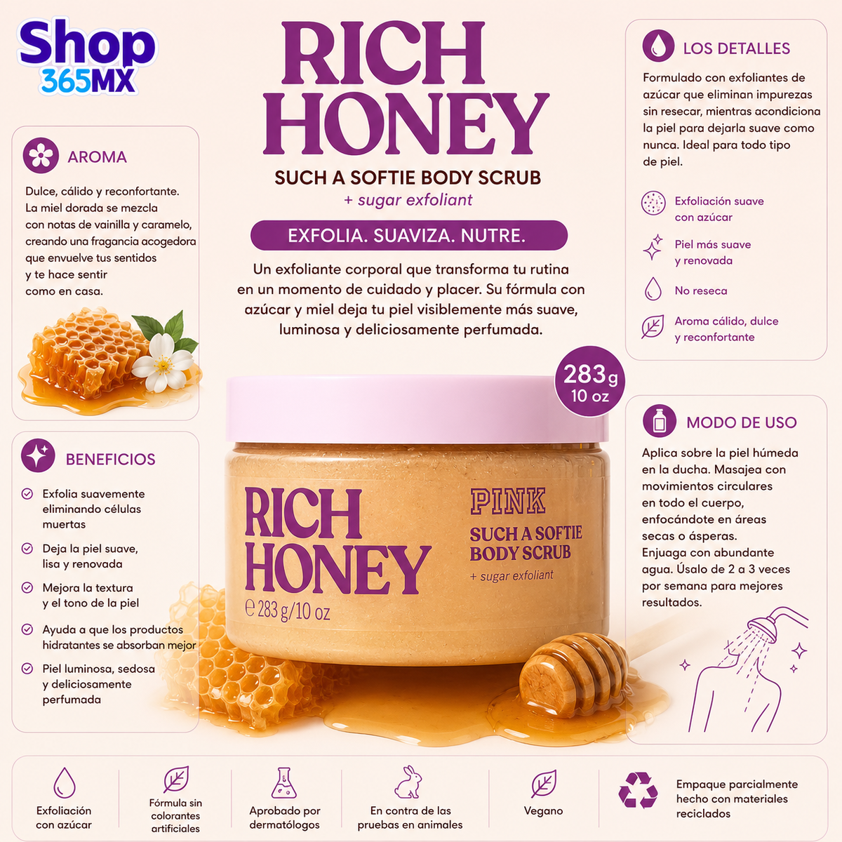 Pink Such & Softie Body Scrub + exfoliant Sugar Rich Honey