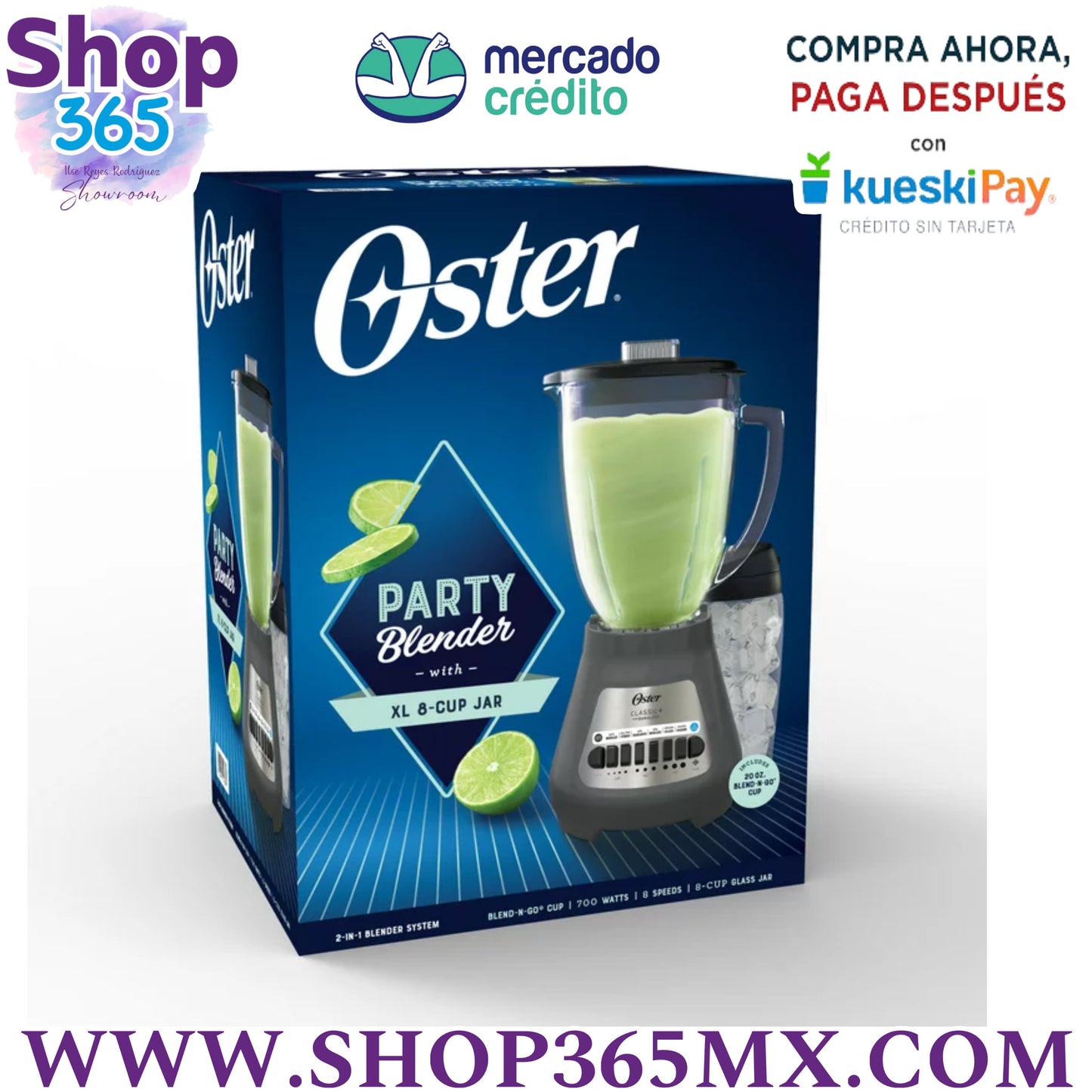 Oster Licuadora para Fiestas con Jarra XL de Capacidad para 8 Tazas y Vaso Blend-N-Go