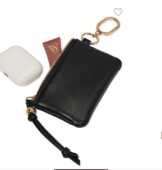 Victoria’s Secret Zip Coin Purse Keychain Black Nappa Monedero Llavero Negro