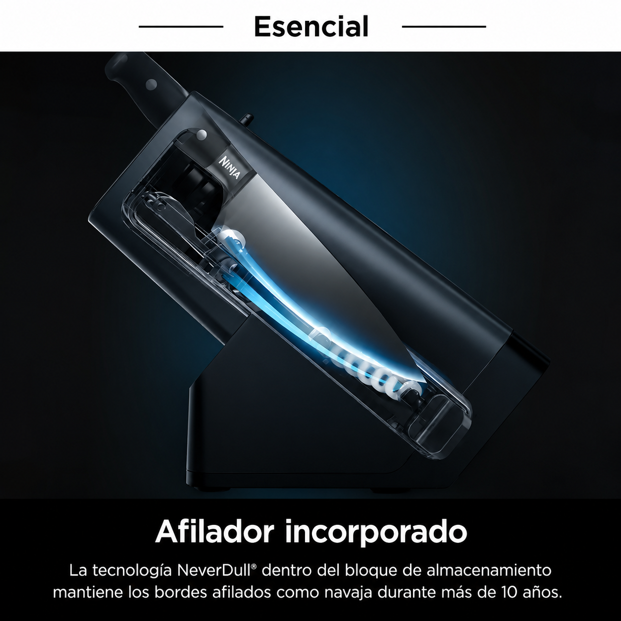 Ninja Sistema de Cuchillos Esenciales Foodi NeverDull de 10 Piezas con Afilador, Acero Inoxidable, K12010