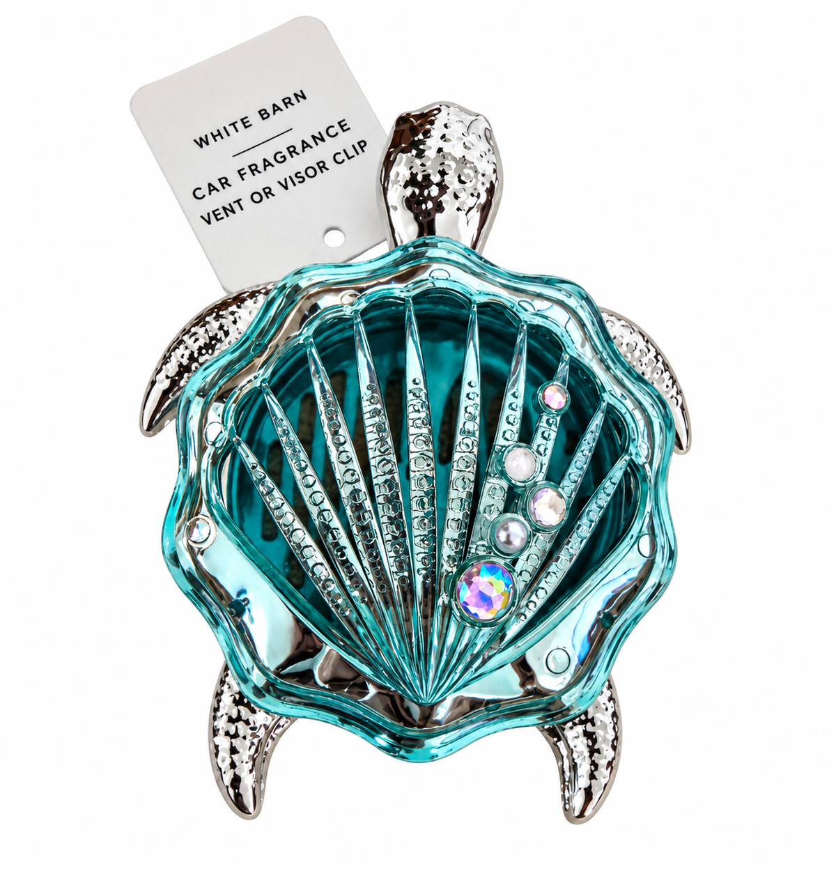 Bath & Body Works White Barn Tortuga Marina – Portaaromatizante para Auto Vent or Visor Clip con Concha Turquesa y Cristales