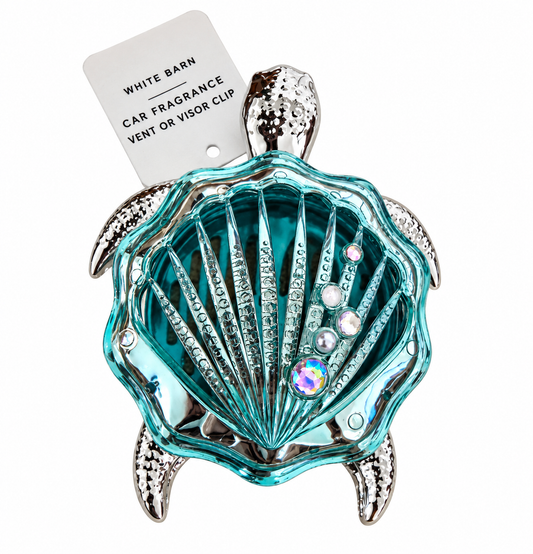 Bath & Body Works White Barn Tortuga Marina – Portaaromatizante para Auto Vent or Visor Clip con Concha Turquesa y Cristales