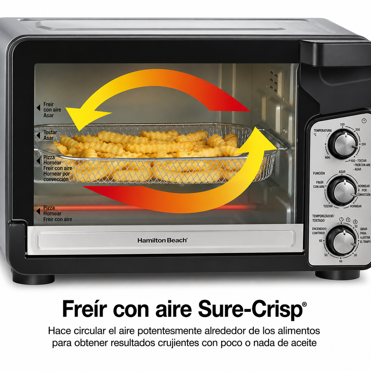 Hamilton Beach Easy View XL Horno Tostador con Freidora de Aire con Sure-crisp, 1750W, Capacidad para 6 Rebanadas, 31460