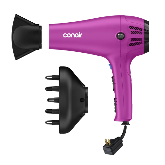 Conair Secador de Cabello Iónico Cerámico Cord-Keeper, Cable Retráctil, Difusor y Concentrador