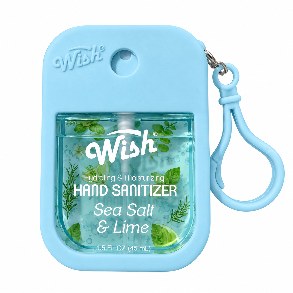Wish Sea Salt & Lime Hand Sanitizer 45 ml con Holder Azul – Sanitizante de Manos