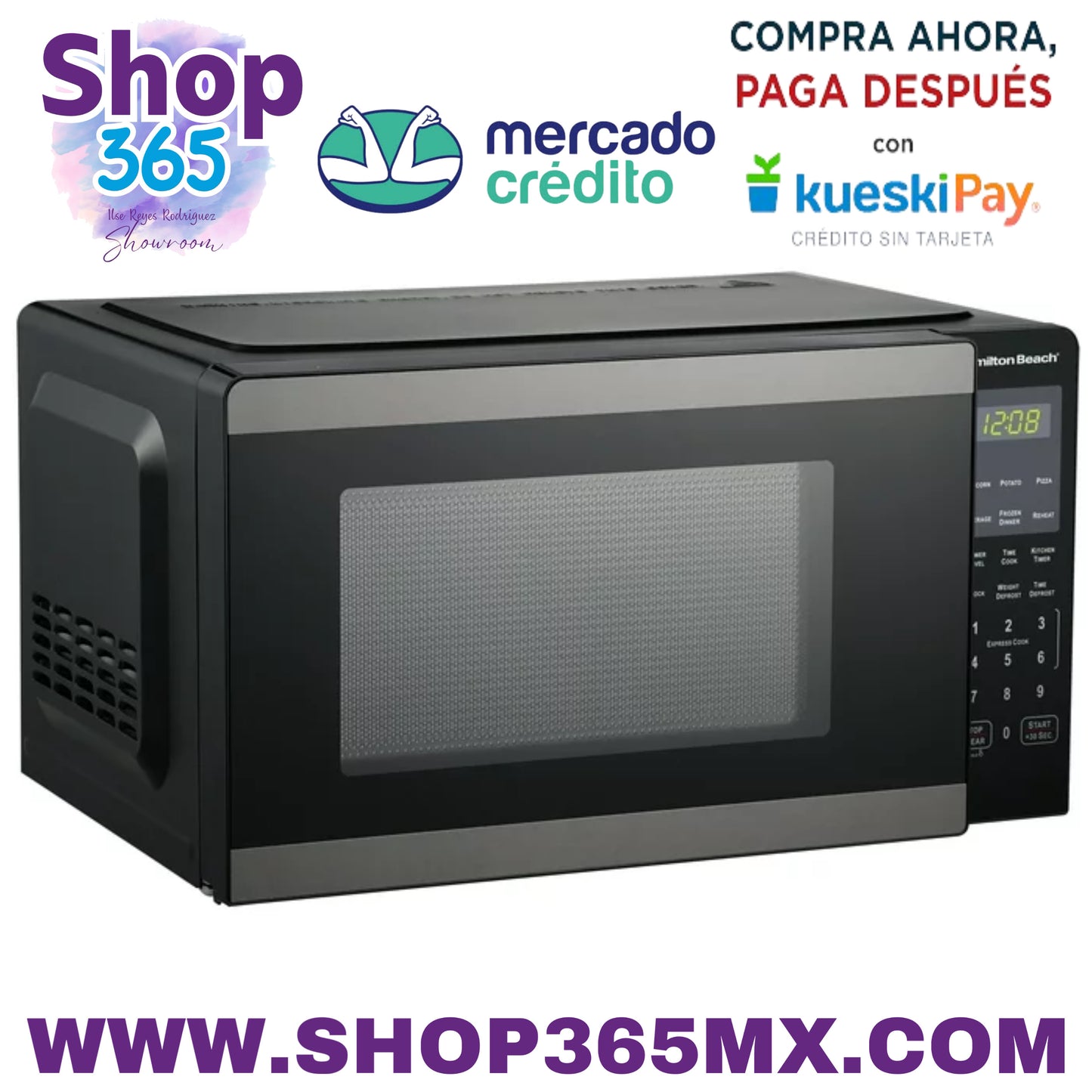 Horno microondas para encimera Hamilton Beach de 0,9 pies cúbicos, 900 vatios, acero inoxidable negro, nuevo