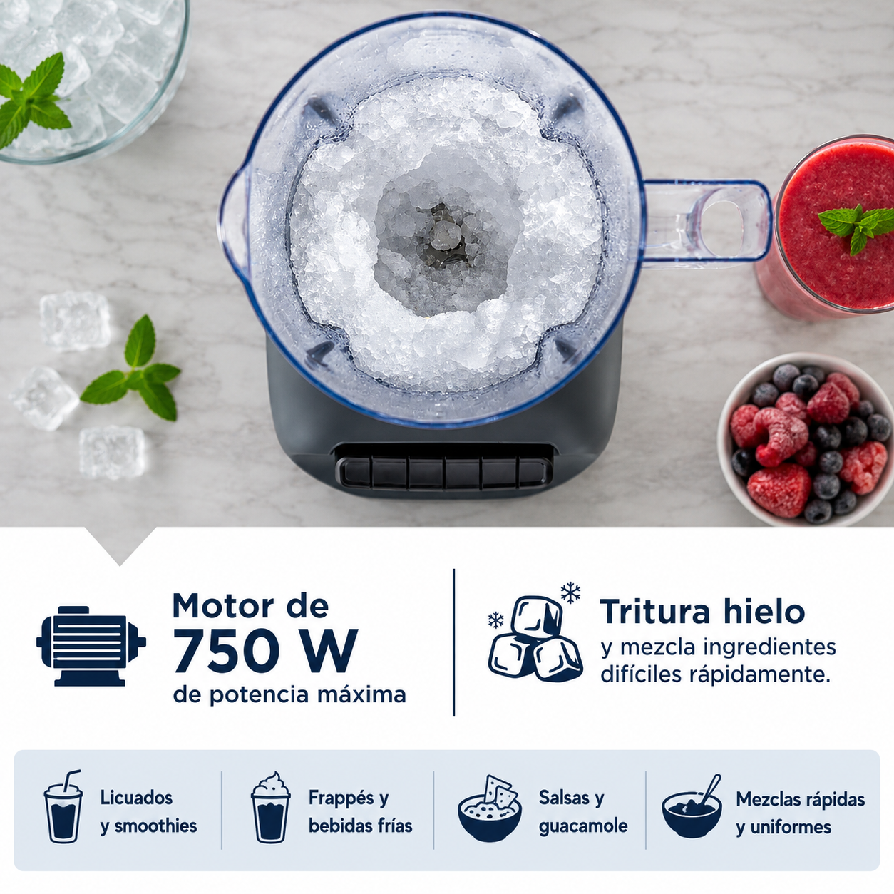 Black & Decker Ice Triturar Licuadora con 56 Onzas (7 Tazas) PerfectPour Tarro de Plástico, Potente Hoja de Acero Inoxidable de 6 Puntas, 8 Velocidades Más Pulso, 700 Vatios Pico de Potencia, BL2209PB