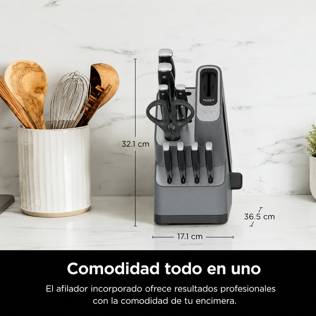 Ninja Sistema de Cuchillos Esenciales Foodi NeverDull de 10 Piezas con Afilador, Acero Inoxidable, K12010
