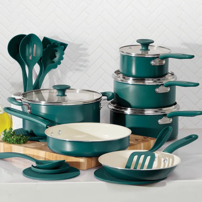 Tramontina Ceramaware 20-Piece Ceramic Nonstick Cookware Set , Green
