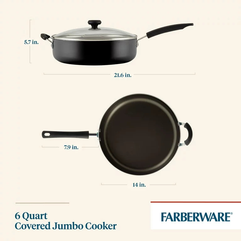 Farberware Olla gigante cubierta antiadherente de aluminio de fácil limpieza, 6 cuartos, color negro