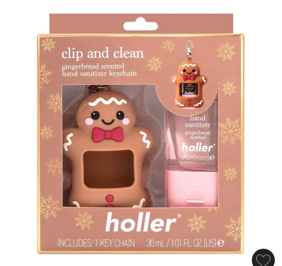 Holler Clip and Clean Gingerbread – Gel Antibacterial con Llavero de Jengibre 30 ml