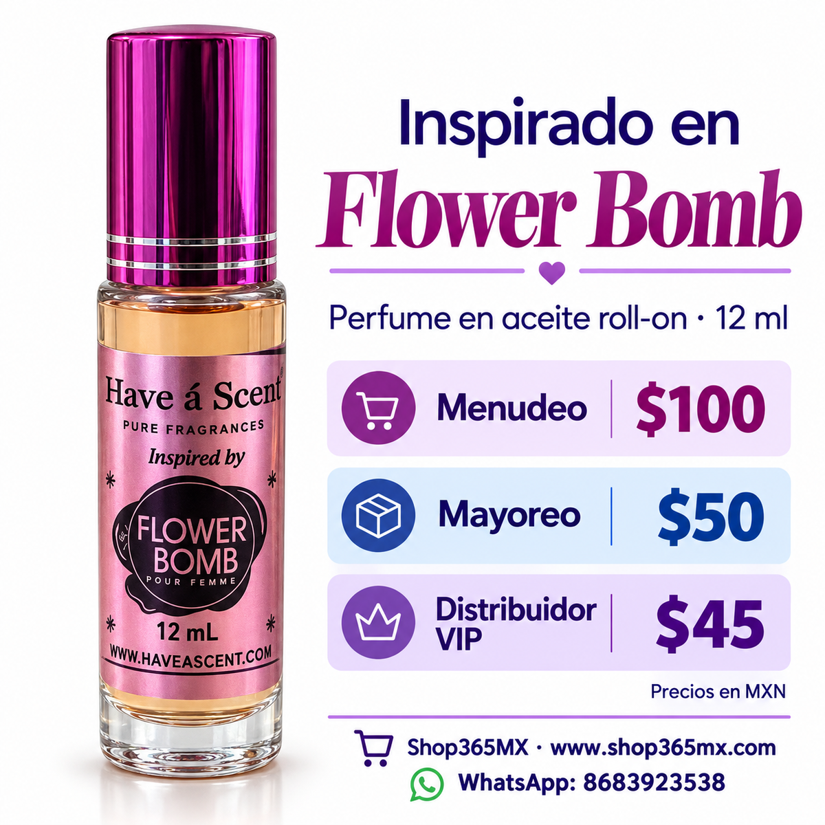 Perfume en aceite roll-on inspirado en Flower Bomb para mujer · 12 ml