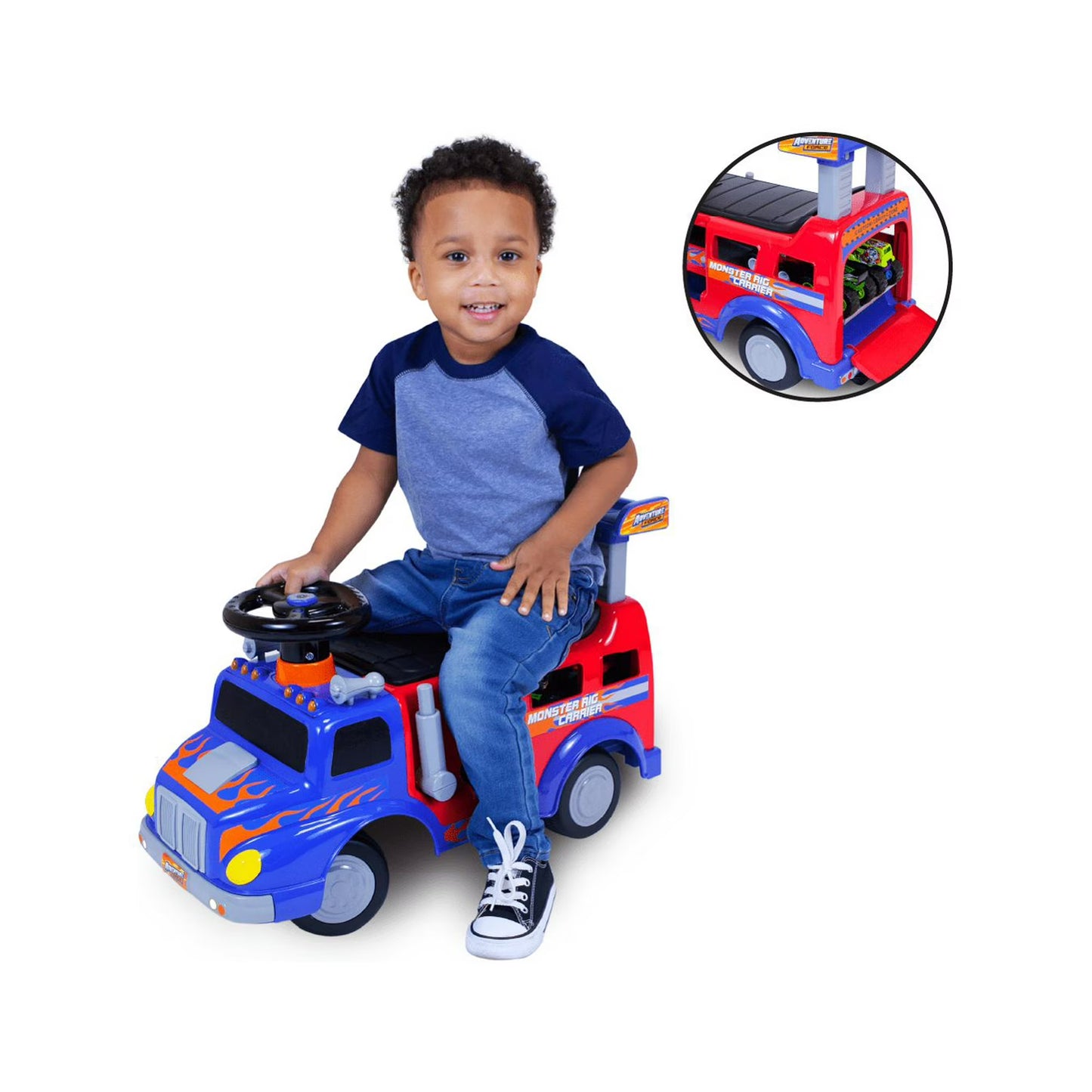 Adventure Force Monster Rig Carrier Transporte para Niños de 1 a 3 Años, Soporta 44 Libras