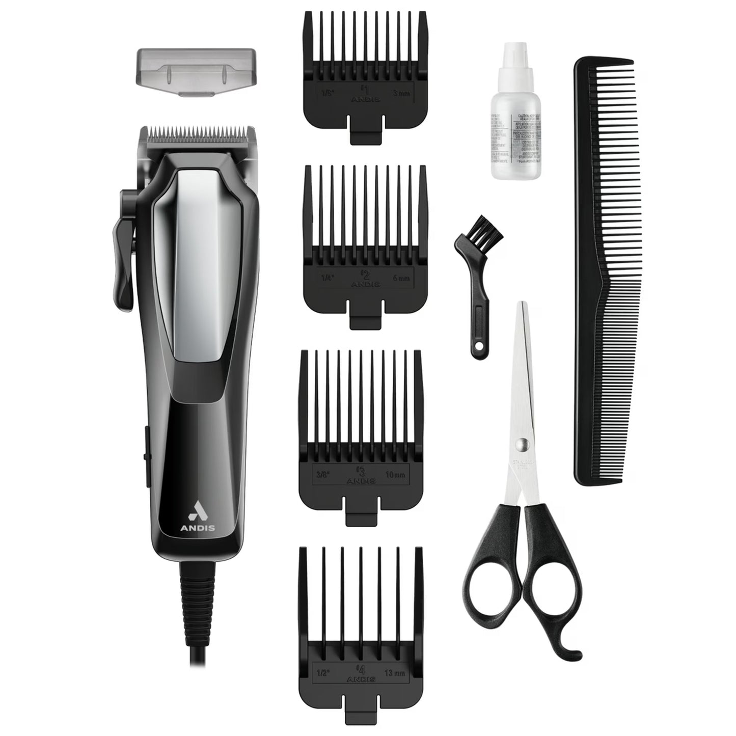 Andis Ultra Kit de Cortapelos Clip con Cable de 10 Piezas, Negro / Plateado