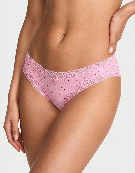 Panty Rosa con Encaje y Lunares – Corte Bikini Femenino