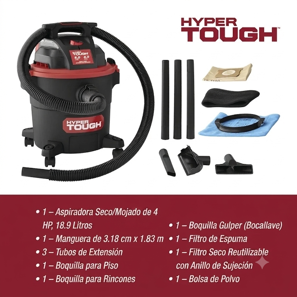 Hyper Tough Vacío Húmedo/seco de 5 Galones para el Automóvil, Garaje, Hogar O Taller