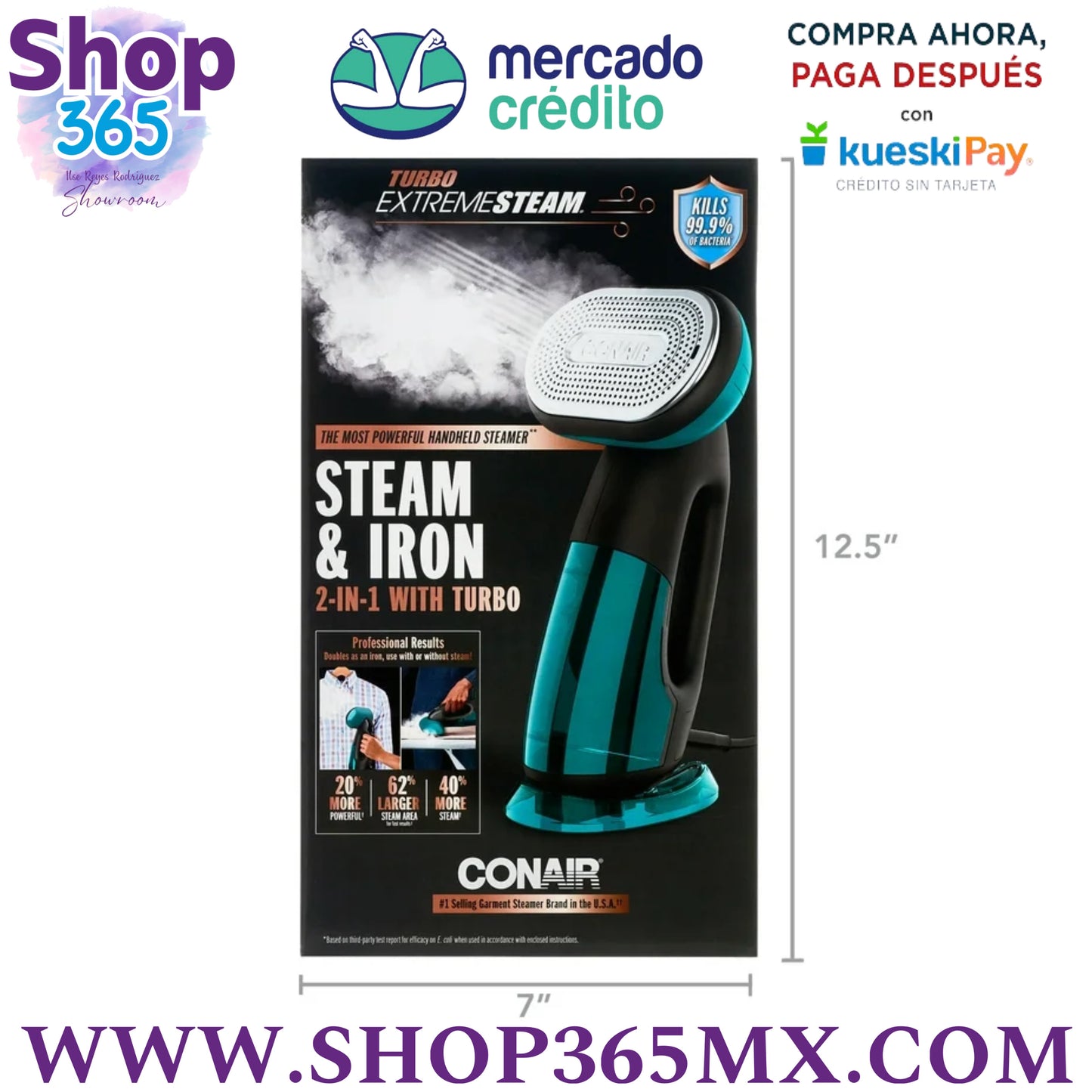 Turbo ExtremeSteam Conair 1875 Vatios de Tela de Mano, Vapor de Ropa de Vapor y Hierro 2 en 1