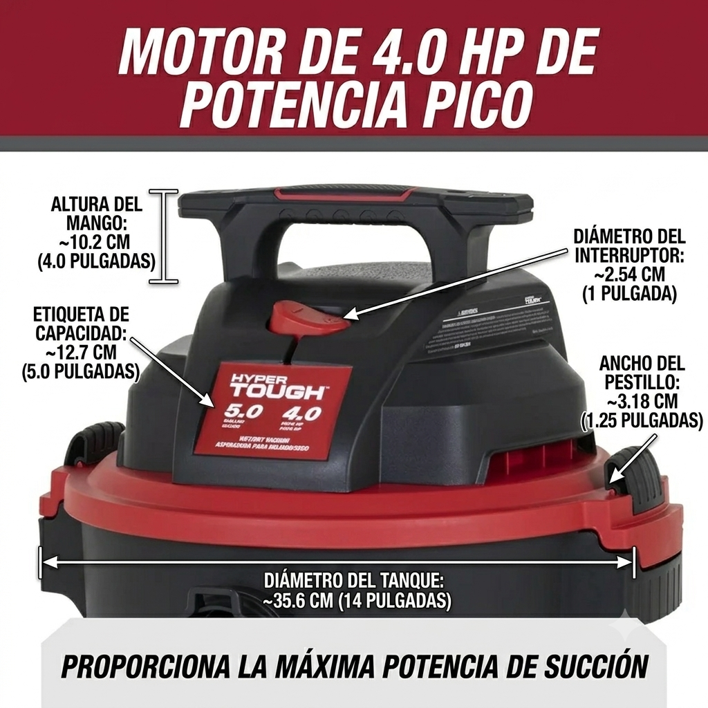 Hyper Tough Vacío Húmedo/seco de 5 Galones para el Automóvil, Garaje, Hogar O Taller